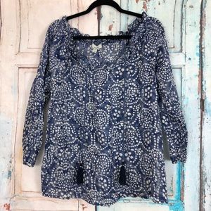 Adrift Blue Semi Sheer Tunic with Tassels